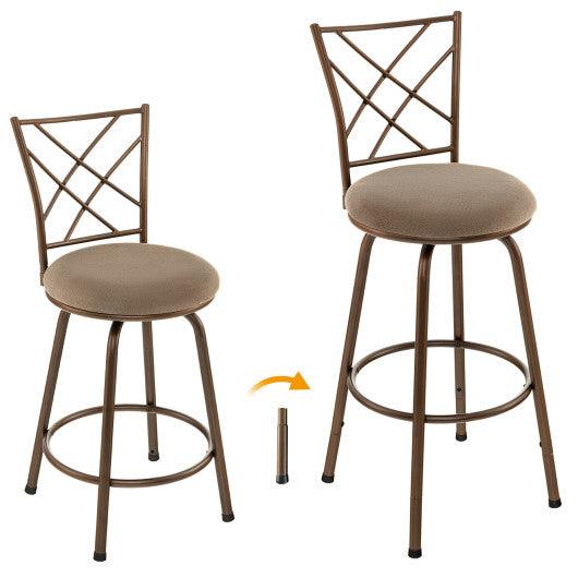 2 Pieces Swivel Pluch Fabrice Cushioned Bar Stool Set-Brown