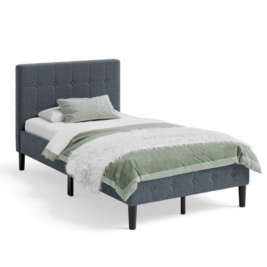 Platform Bed with Button Tufted Headboard-Gray