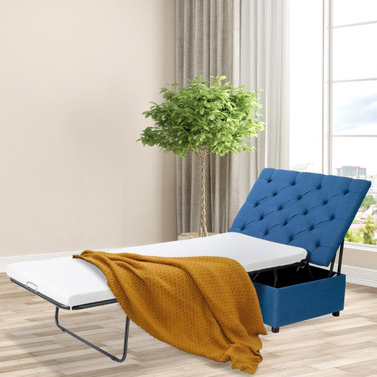 Folding Ottoman Sleeper Bed with Mattress for Guest Bed and Office Nap-Blue