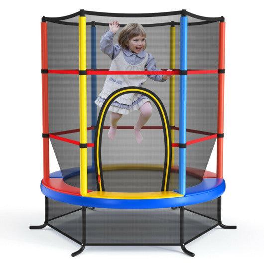 55 Inch Kids Recreational Trampoline Bouncing Jumping Mat with Enclosure Net-Yellow