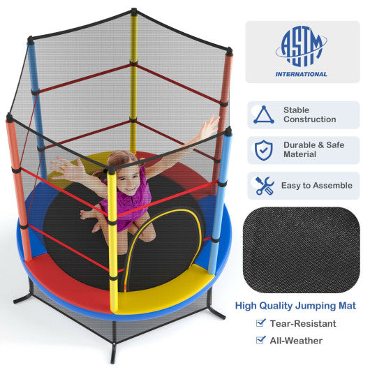 55 Inch Kids Recreational Trampoline Bouncing Jumping Mat with Enclosure Net-Yellow