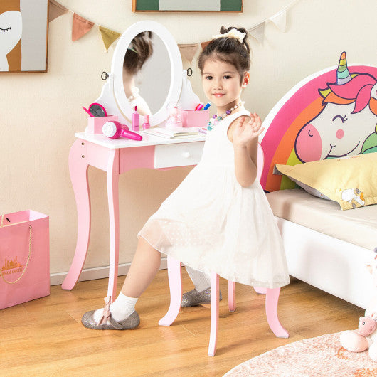 Pretend Kids Vanity Set with 360° Rotatable Mirror and Play Accessories