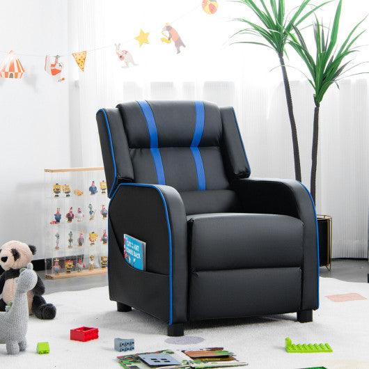 Kids Recliner Chair with Side Pockets and Footrest-Blue