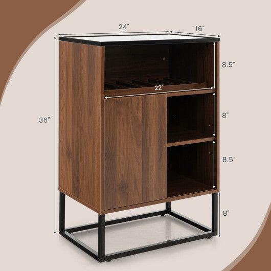 Wine Storage Cabinet Buffet Sideboard with Adjustable Shelf and Sliding Door-Brown