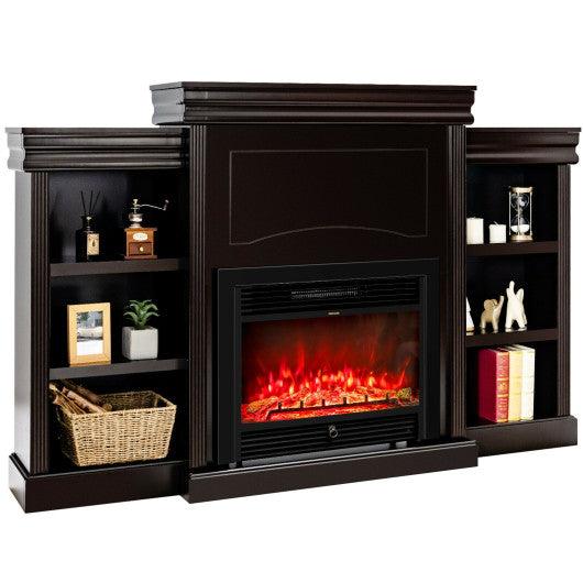 70 Inch Modern Fireplace Media Entertainment Center with Bookcase-Brown