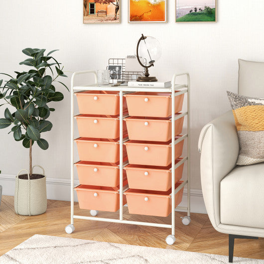 10-Drawer Rolling Storage Cart-Peach