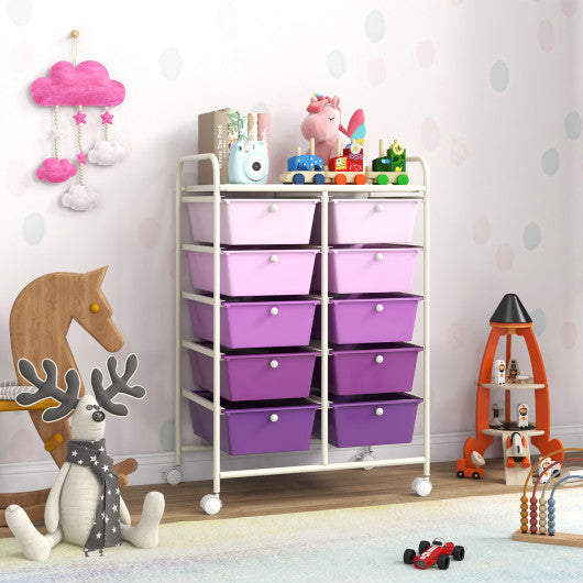 10-Drawer Rolling Storage Cart-Purple