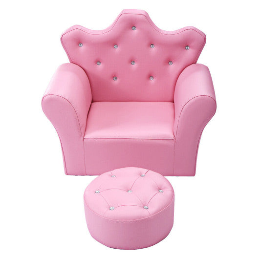 Pink Kids Sofa Armrest Couch with Ottoman-Pink