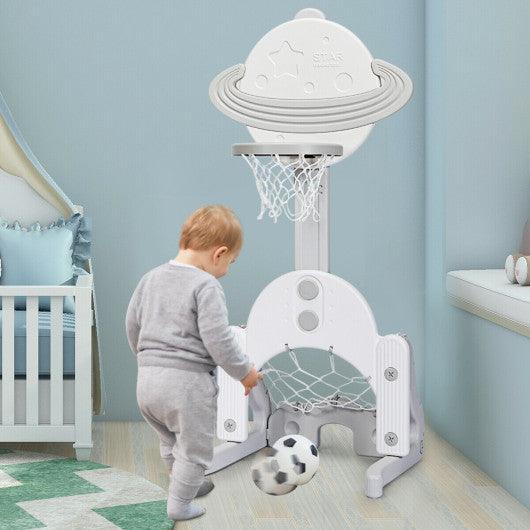 3 in 1 Height Adjustable Kids Basketball Hoop Set with Balls-White