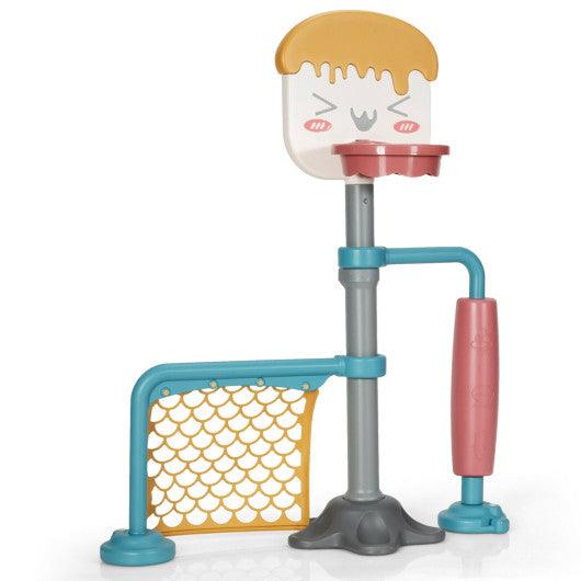 3-in-1 Height Adjustable Basketball Stand Set with Soccer and Roller