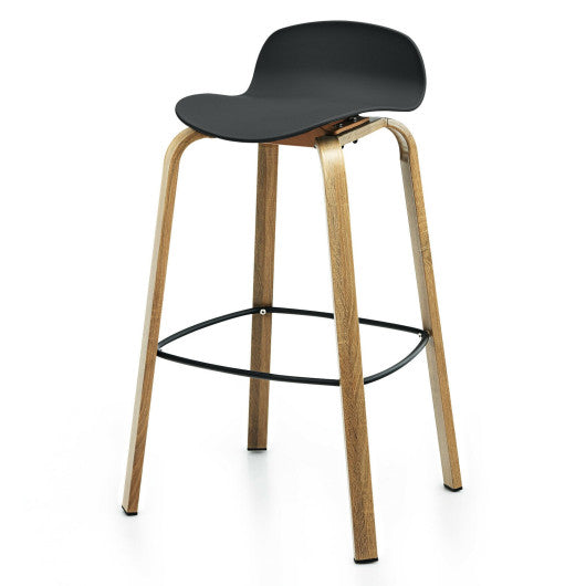 Set of 2 Modern Barstools Pub Chairs with Low Back and Metal Legs-Black