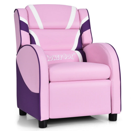 Kids Leather Recliner Chair with Side Pockets-Pink