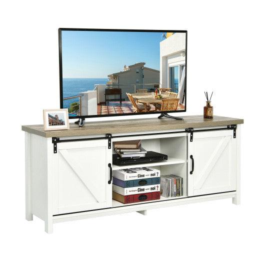 TV Stand Media Center Console Cabinet with Sliding Barn Door - White