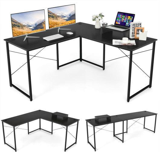 95 Inch 2-Person L-Shaped Long Reversible Computer Desk with Monitor Stand-Black