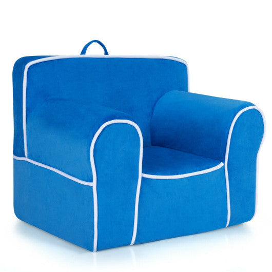 Upholstered Kids Sofa with Velvet Fabric and High-Quality Sponge-Blue