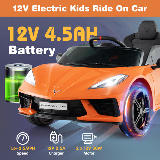 12V Electric Kids Ride On Car Licensed Chevrolet Corvette C8 with Remote Control Ages 3+ Years Old-Orange