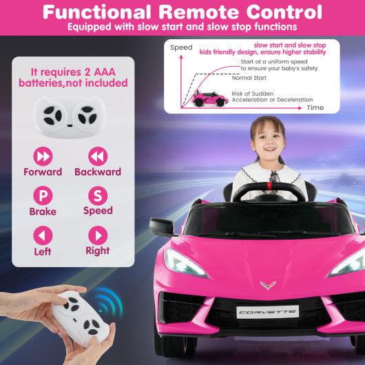 12V Electric Kids Ride On Car Licensed Chevrolet Corvette C8 with Remote Control Ages 3+ Years Old-Pink