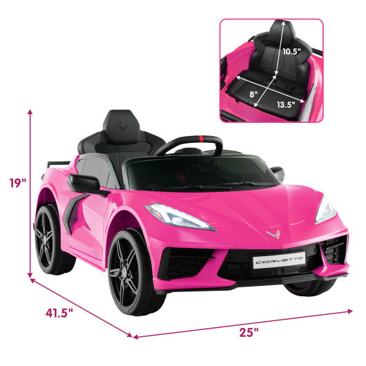 12V Electric Kids Ride On Car Licensed Chevrolet Corvette C8 with Remote Control Ages 3+ Years Old-Pink