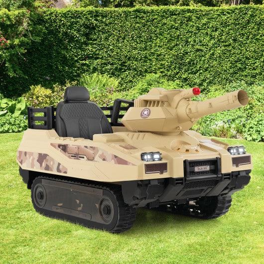 12V Electric Kids Ride On Tank with Rotatable Turret and 8 Missiles for Kids Aged 37-95 Months Old-Khaki