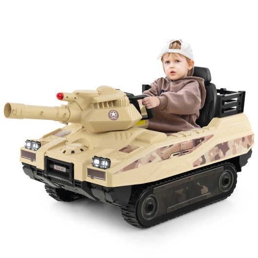 12V Electric Kids Ride On Tank with Rotatable Turret and 8 Missiles for Kids Aged 37-95 Months Old-Khaki