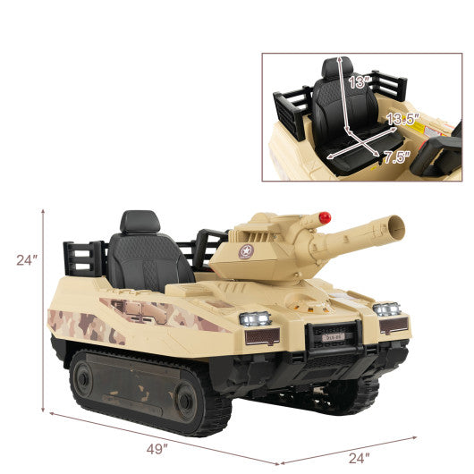 12V Electric Kids Ride On Tank with Rotatable Turret and 8 Missiles for Kids Aged 37-95 Months Old-Khaki