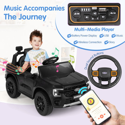 12V Electric Kids Ride on Car Licensed Ford Ranger with Remote Control and Music-Black