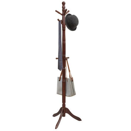 Entryway Height Adjustable Coat Stand with 9 Hooks-Brown