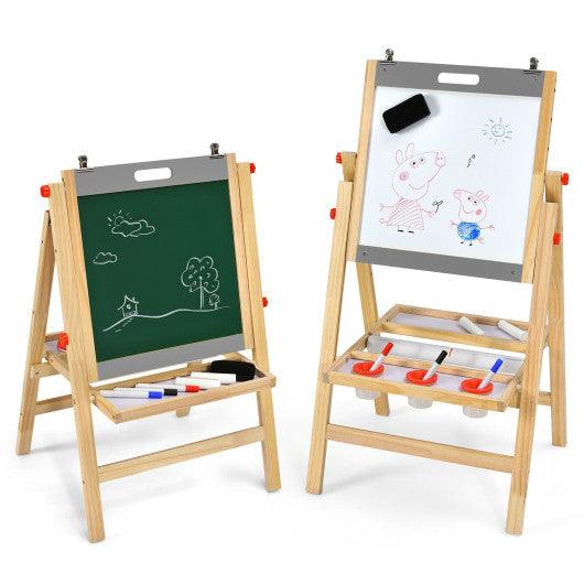 Kids Art Easel with Paper Roll Double Sided Chalkboard and Whiteboard-Gray