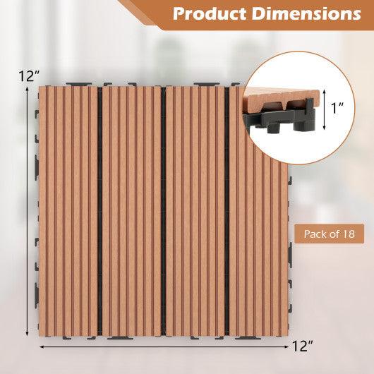 12 x 12 Inch 18 Piece All Weather Interlocking Deck Tiles for Splicing Area-Brown