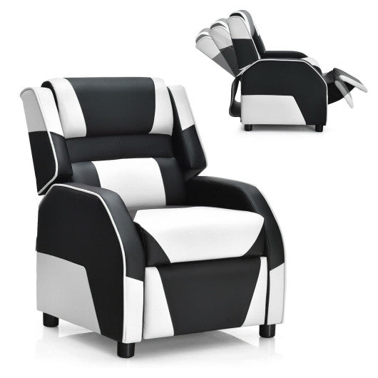 Kids Youth PU Leather Gaming Sofa Recliner with Headrest and Footrest-White