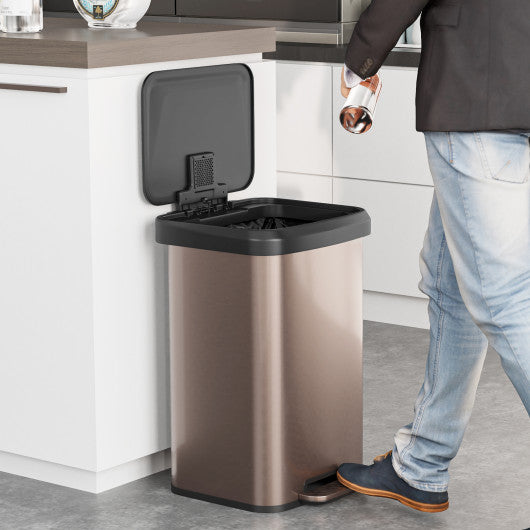 13.2 Gallon Step Trash Can with Soft Close Lid and Deodorizer Compartment-Golden