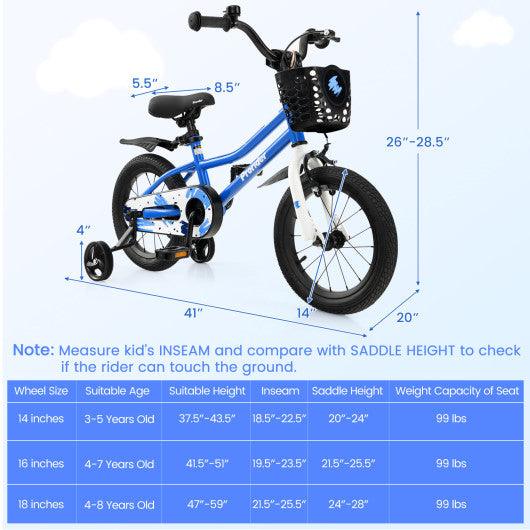 14 Inch Kids Bike with 2 Training Wheels for 3-5 Years Old-Blue