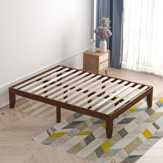 14 Inch Full Size Wood Platform Bed Frame with Wood Slat Support-Coffee