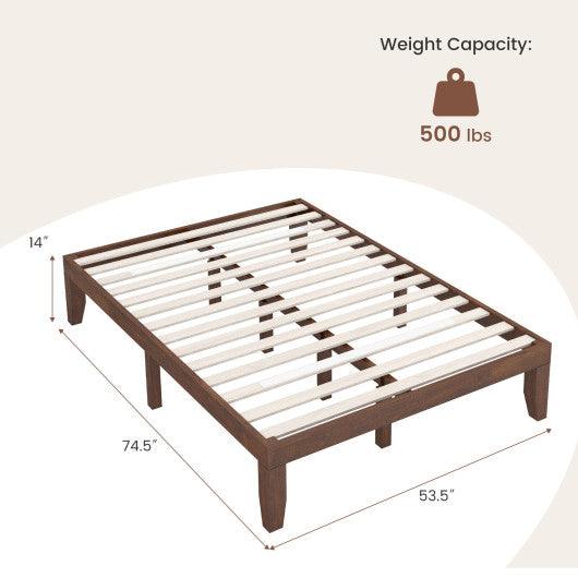 14 Inch Full Size Wood Platform Bed Frame with Wood Slat Support-Coffee