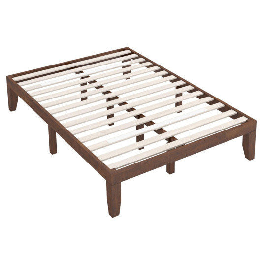 14 Inch Full Size Wood Platform Bed Frame with Wood Slat Support-Coffee