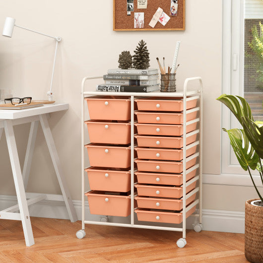 15-Drawer Utility Rolling Organizer Cart Multi-Use Storage-Peach