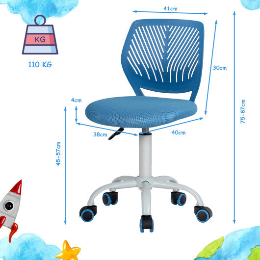 Adjustable Office Task Desk Armless Chair-Blue