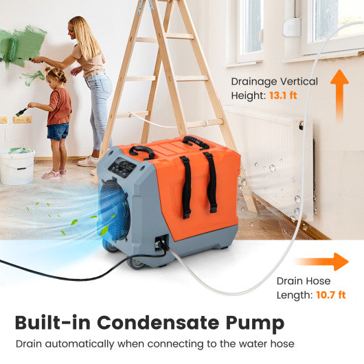 180 Pints/Day Commercial Dehumidifier with Pump and Drain Hose-Orange