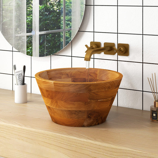 16 Inch Teak Wood Washbasin with Drainage Hole and Smooth Finish