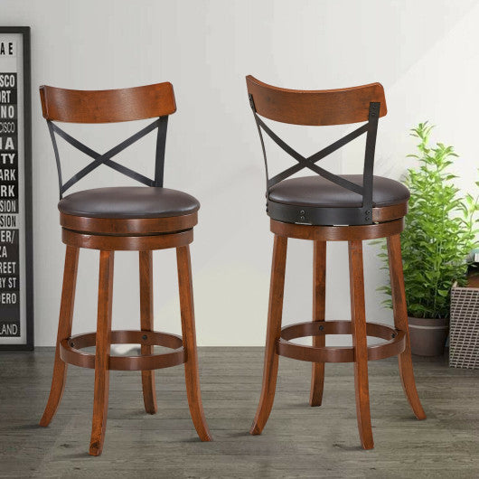 Set of 2 Bar Stools 360-Degree Swivel Dining Bar Chairs with Rubber Wood Legs-29.5 inch