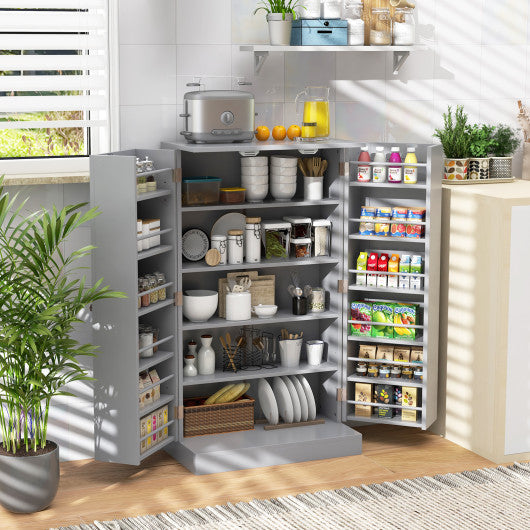 17-Tier Kitchen Pantry Cabinet with 2 Doors and 6 Adjustable Shelves-Gray