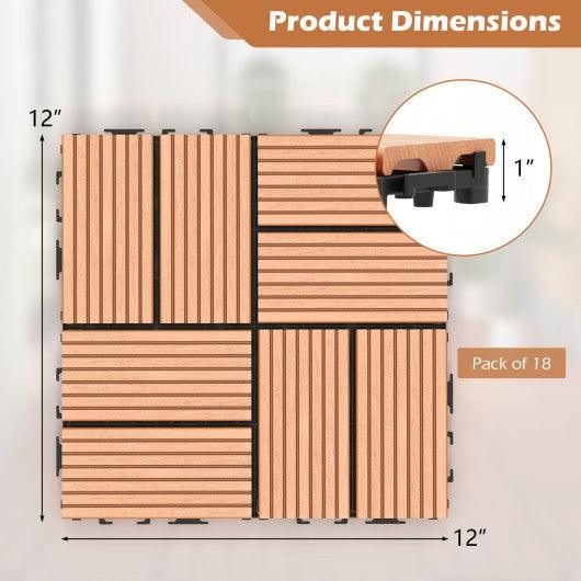 18 Pieces 12 x 12 Inch All Weather Interlocking Deck Tiles-Brown