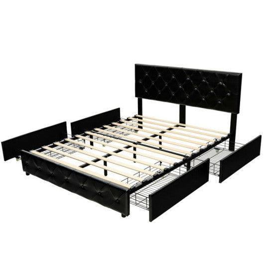 Full/Queen PU Leather Upholstered Platform Bed with 4 Drawers-Full Size