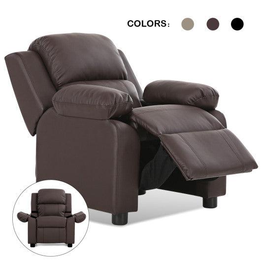 Deluxe Kids Armchair Recliner Headrest Sofa w/ Storage Arms-Brown