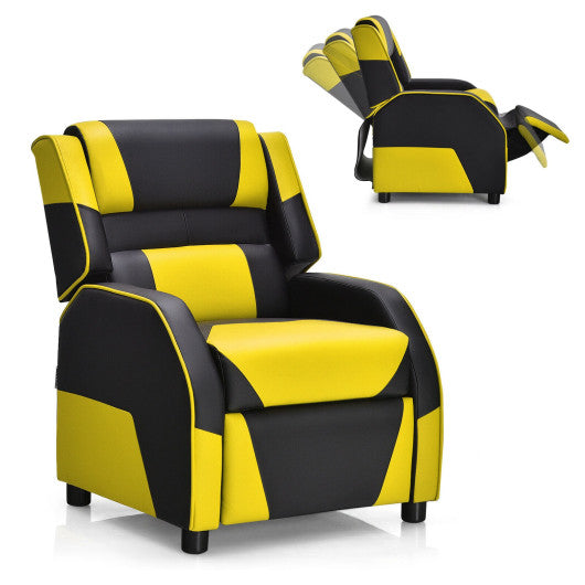 Kids Youth PU Leather Gaming Sofa Recliner with Headrest and Footrest-Yellow