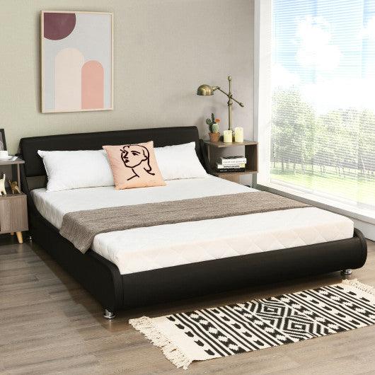 Full Size Faux Leather Upholstered Platform Bed Adjustable Headboard-Black