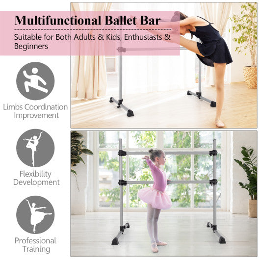4 Feet Double Ballet Barre Bar with Adjustable Height-Silver
