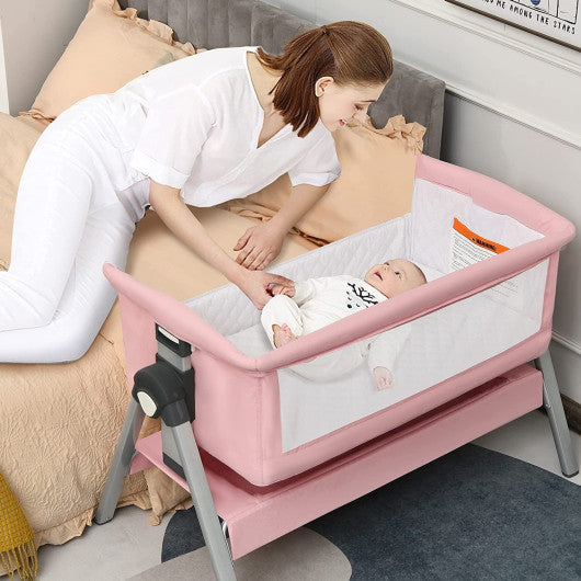 Portable Baby Bedside Sleeper with Adjustable Heights and Angle-Pink