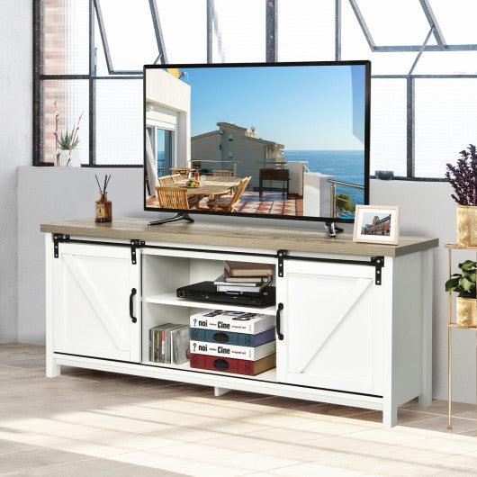 TV Stand Media Center Console Cabinet with Sliding Barn Door - White