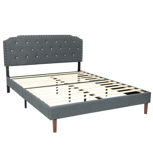 Upholstered Bed Frame with Adjustable Diamond Button Headboard-Full Size